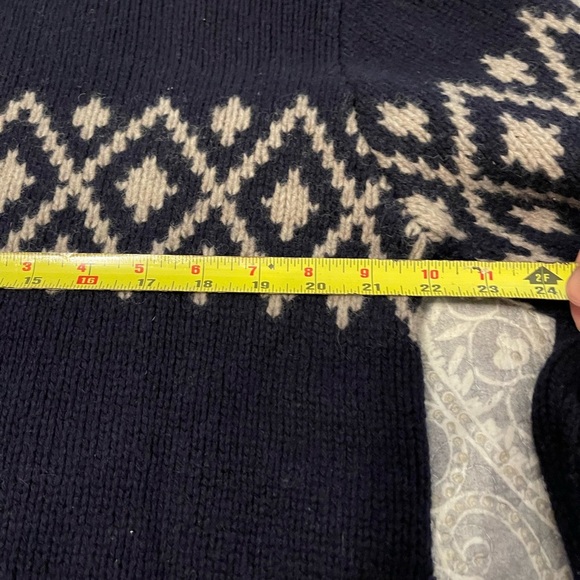 Gap 100% Lamb’s Wool Blue Faire Isle Sweater Sz L 1/4 zip - Picture 6 of 8